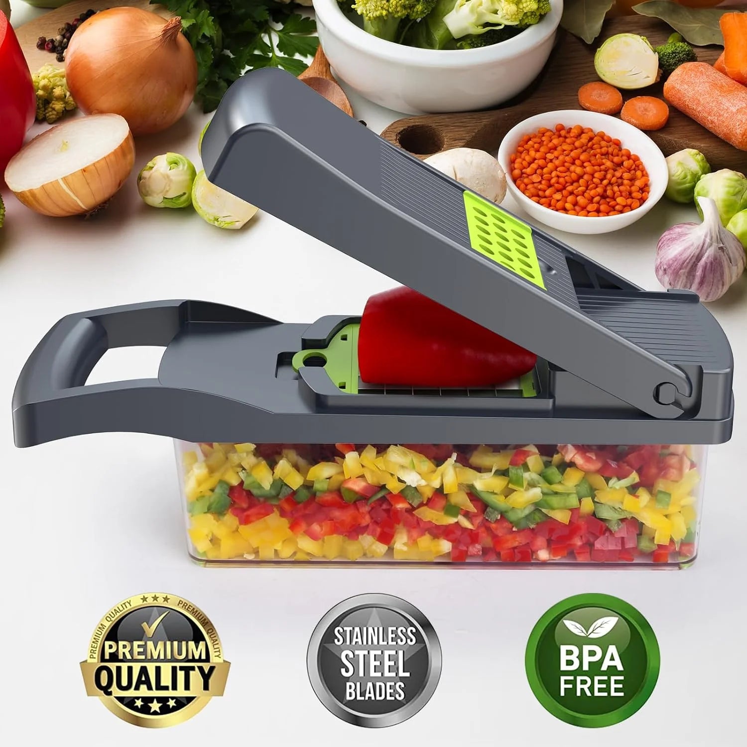 Vegetable Chopper,  Veggie Chopper, Multifunctional 12 in 1 Food Chopper, Vegetable Slicer Dicer with 8 Blades, Onion Chopper Vegetable Cutter with Salad Garlic Carrot