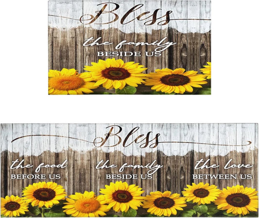 Sunflower Kitchen Rugs Sets of 2 Sunflower Kitchen Mat Washable Non-Slip Kitchen Floor Mats for in Front of Sink Sunflower Kitchen Decor