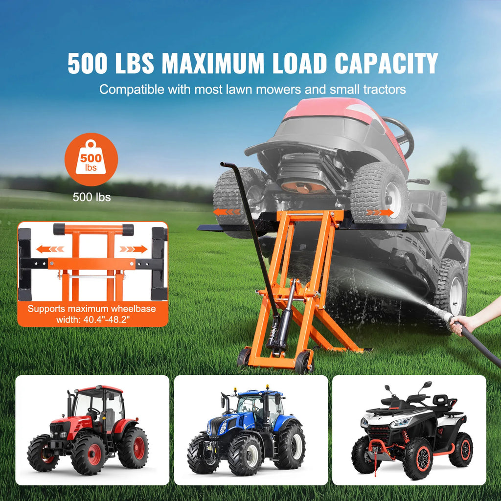 Lawn Mower Lift with Hydraulic/Threaded Jack, 500/880 Lbs Adjustable Movable Lawn Lifter for Lawn Mower Garden Tractor