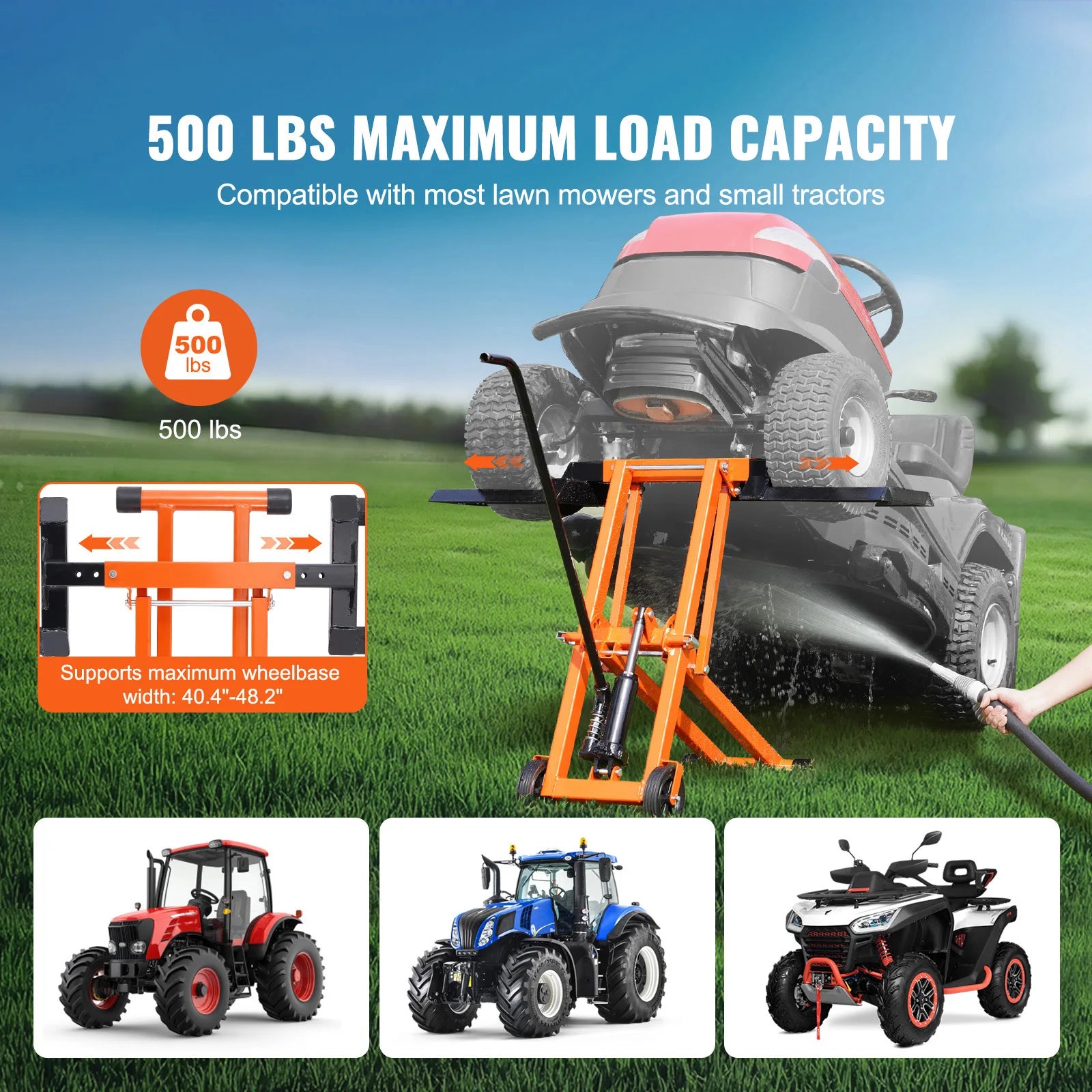 Lawn Mower Lift with Hydraulic/Threaded Jack, 500/880 Lbs Adjustable Movable Lawn Lifter for Lawn Mower Garden Tractor