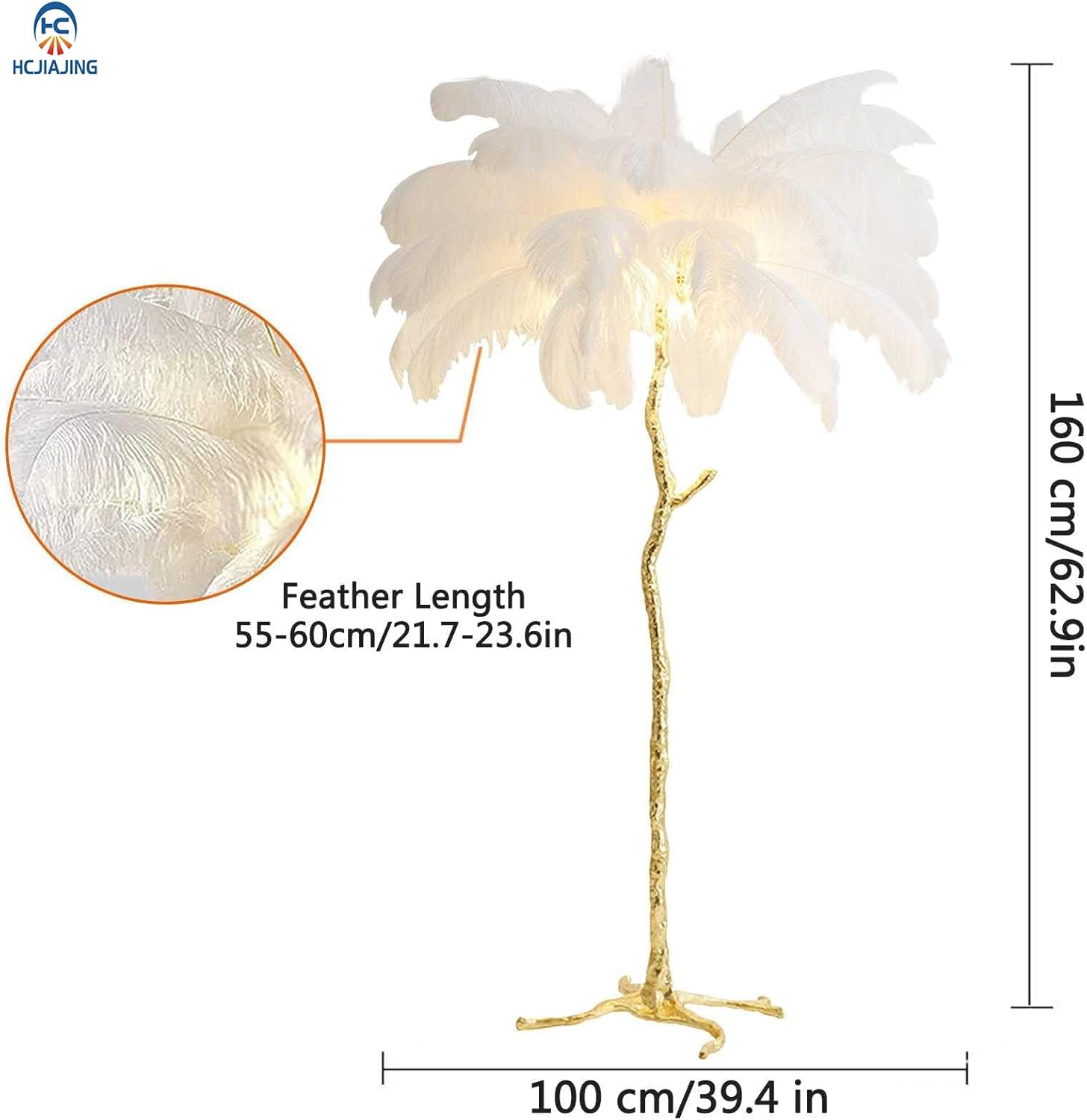 Elegant White Ostrich Feather Floor Lamp - Luxurious Resin Design for a Romantic Ambiance in Any Room