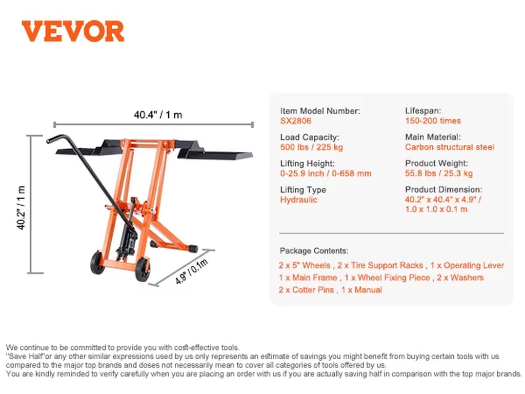 Lawn Mower Lift with Hydraulic/Threaded Jack, 500/880 Lbs Adjustable Movable Lawn Lifter for Lawn Mower Garden Tractor