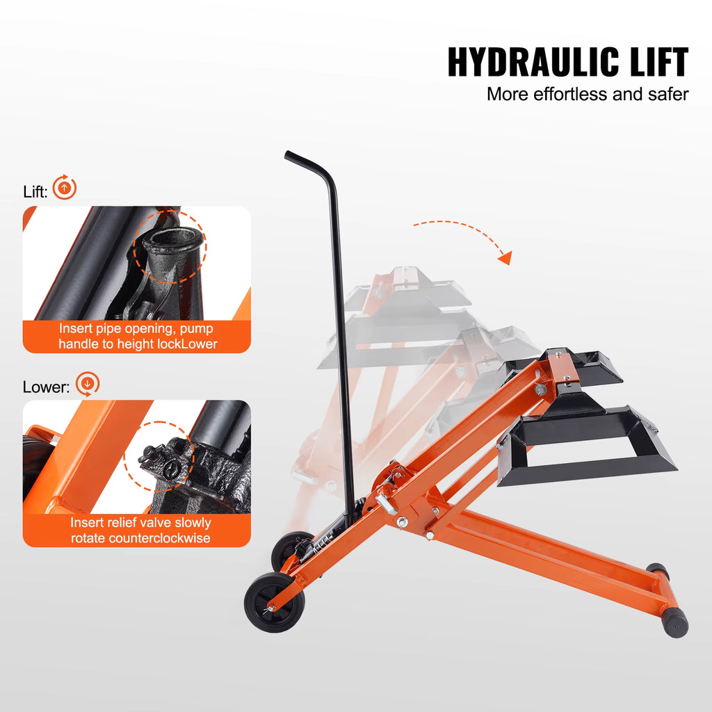 Lawn Mower Lift with Hydraulic/Threaded Jack, 500/880 Lbs Adjustable Movable Lawn Lifter for Lawn Mower Garden Tractor