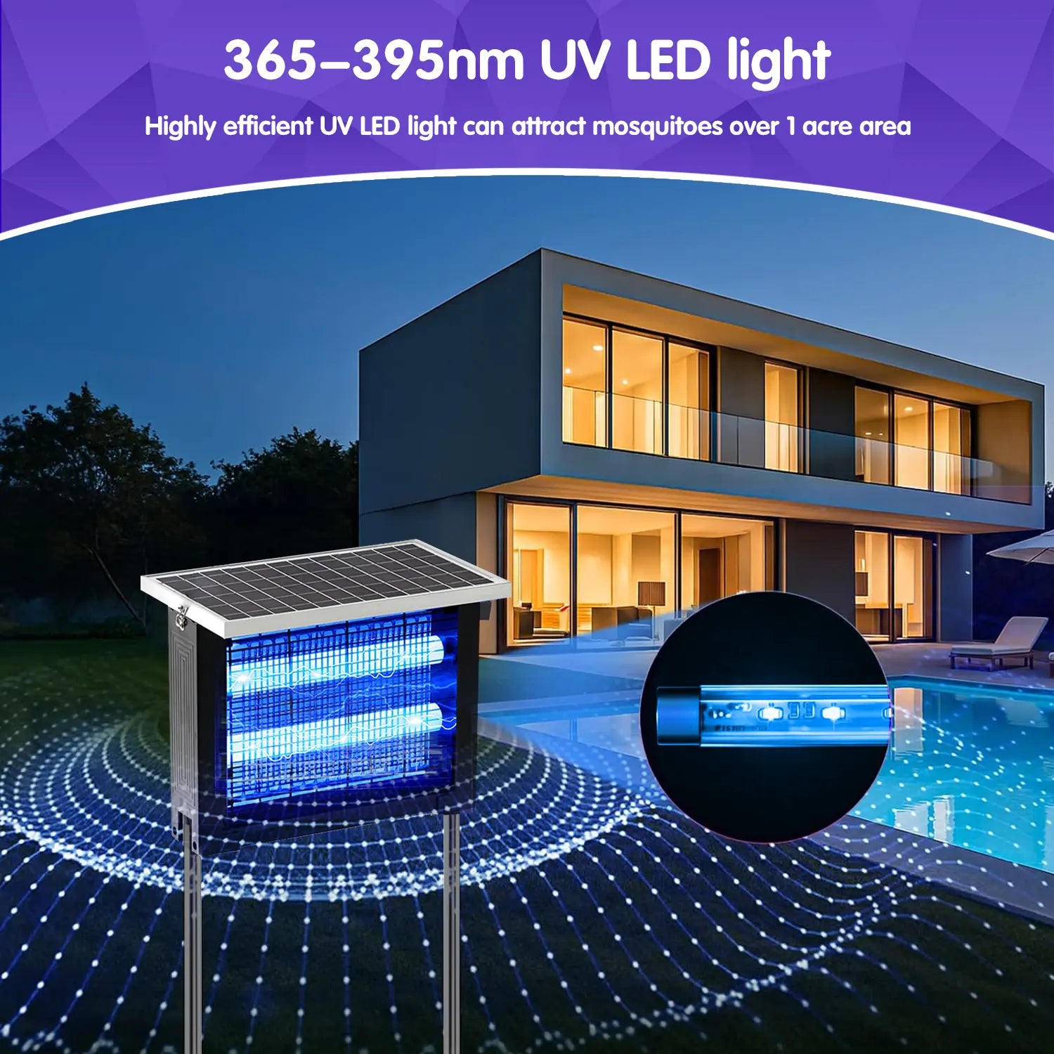 Lorins Solar Powered Bug Zapper, 4500V High Voltage Mosquito Killer, 2000 Sq.Ft Cordless Rechargeable Waterproof Electric Fly Trap with Grounding Bracket, Portable Pest Control for Indoor, Patio, Backyard, Garden, Camping, RV, Pond
